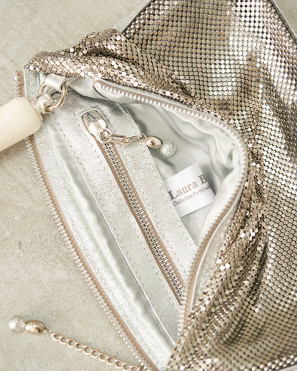 Silver Petra Pleated Baguette Bag