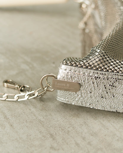 Silver Petra Pleated Baguette Bag