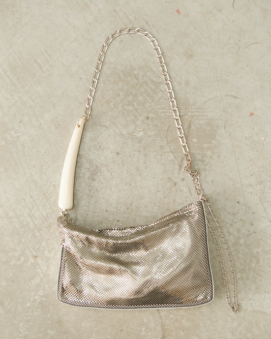 Silver Petra Pleated Baguette Bag