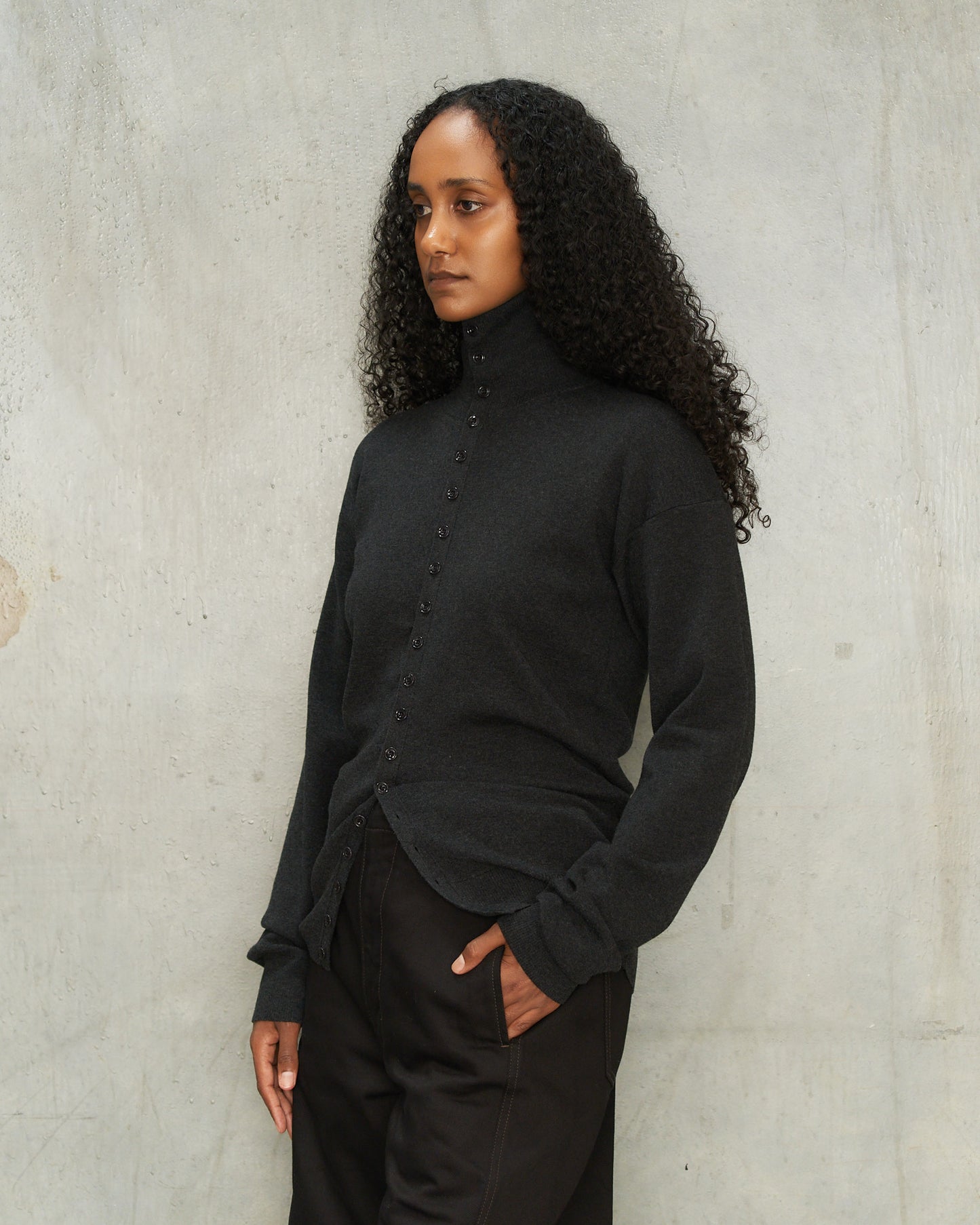 Anthracite Melange Fitted Cardigan