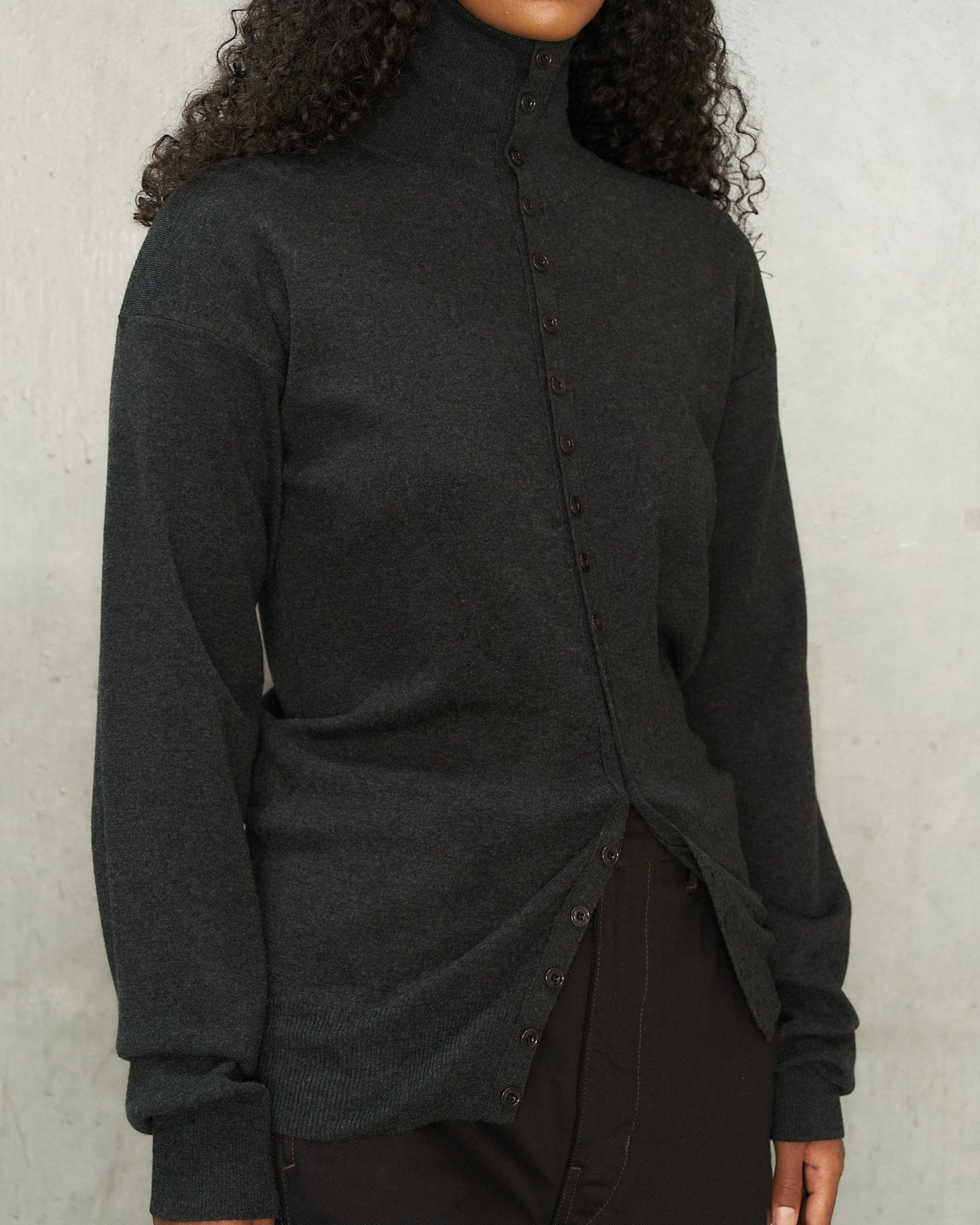 Lemaire Anthracite Melange Fitted Cardigan Grey TO1431