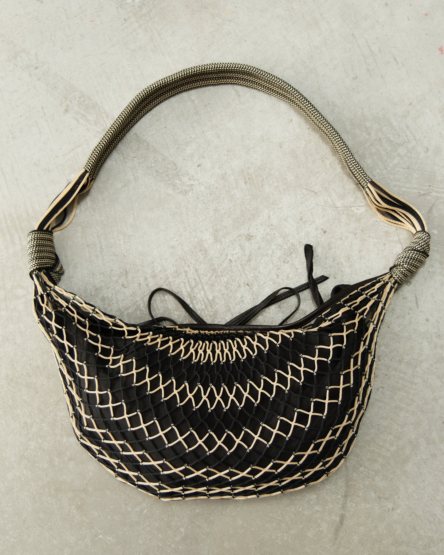 Beige Chevron Croissant Filt Bag