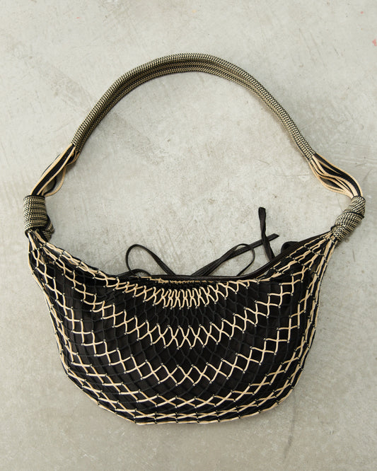 Beige Chevron Croissant Filt Bag