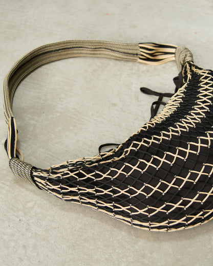 Beige Chevron Croissant Filt Bag