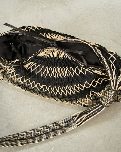 Beige Chevron Croissant Filt Bag