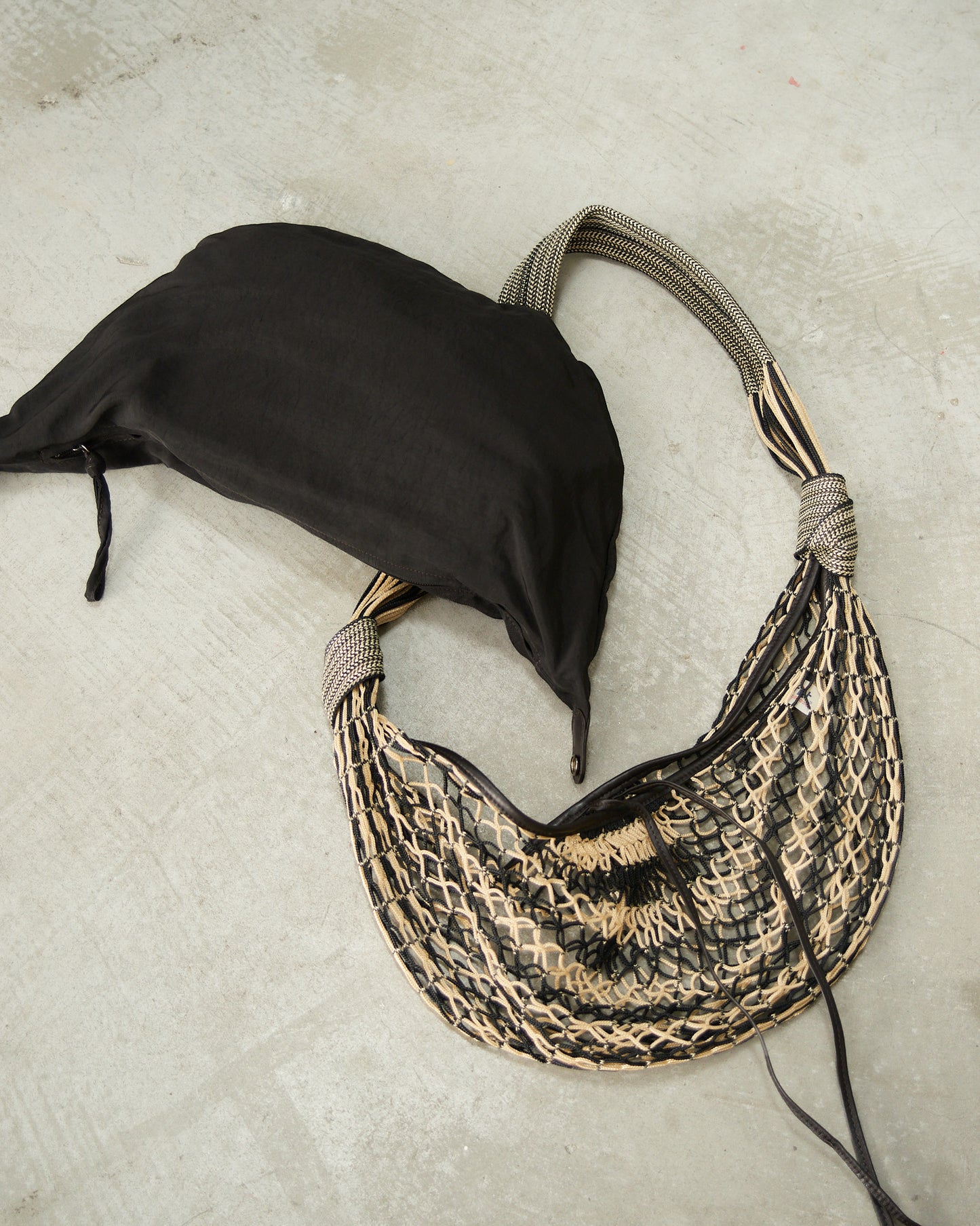 Beige Chevron Croissant Filt Bag