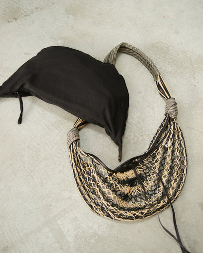 Beige Chevron Croissant Filt Bag