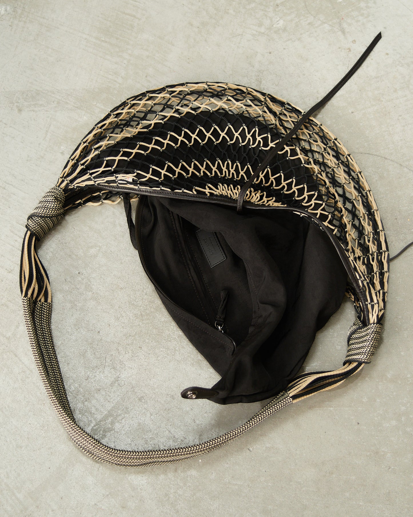 Beige Chevron Croissant Filt Bag