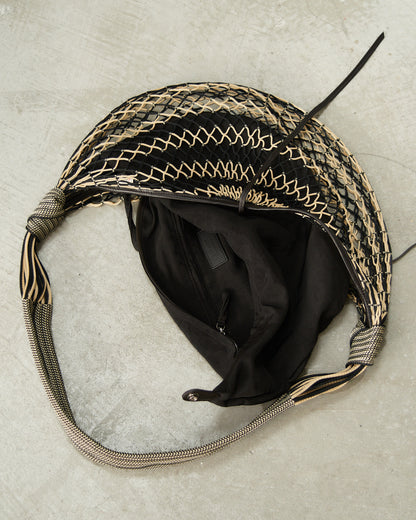 Beige Chevron Croissant Filt Bag