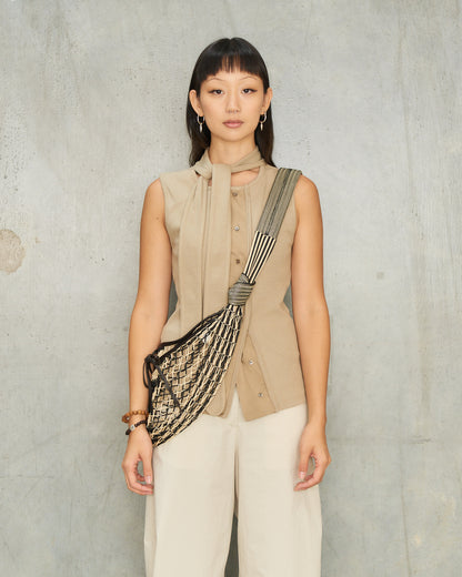 Beige Chevron Croissant Filt Bag