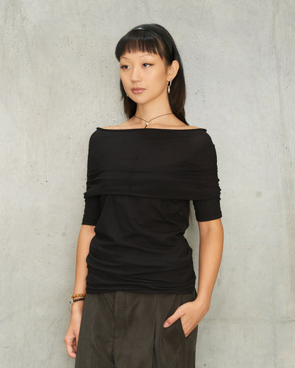 Black Short Sleeve Twisted Top