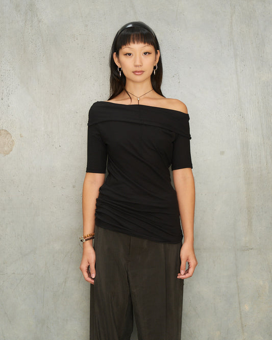 Black Short Sleeve Twisted Top