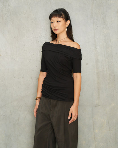 Black Short Sleeve Twisted Top