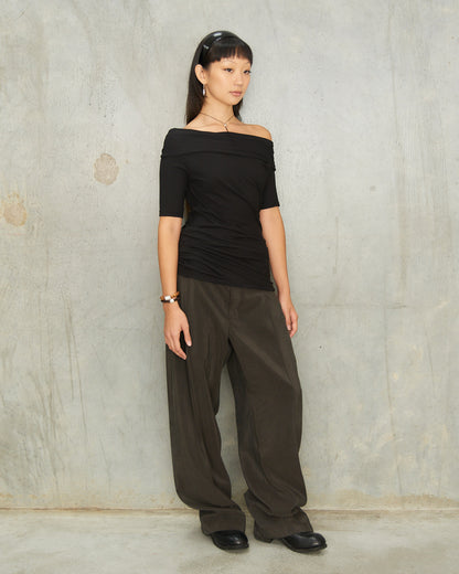 Black Short Sleeve Twisted Top
