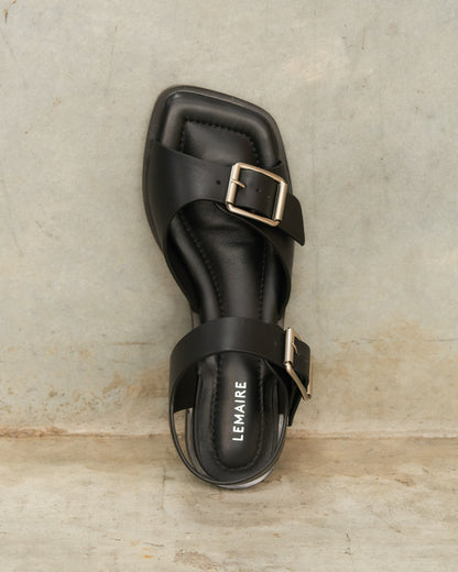 Black Strapped Square Heels