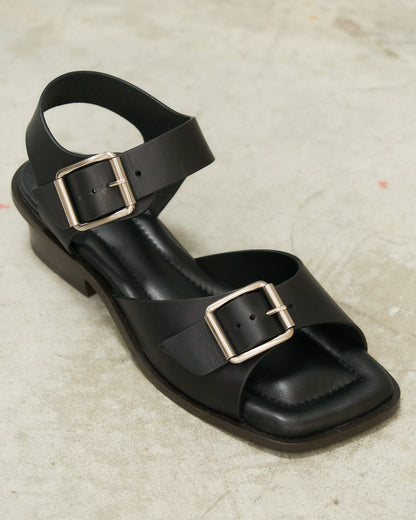 Black Strapped Square Heels