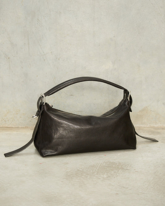 Dark Chocolate Belted Baguette Bag