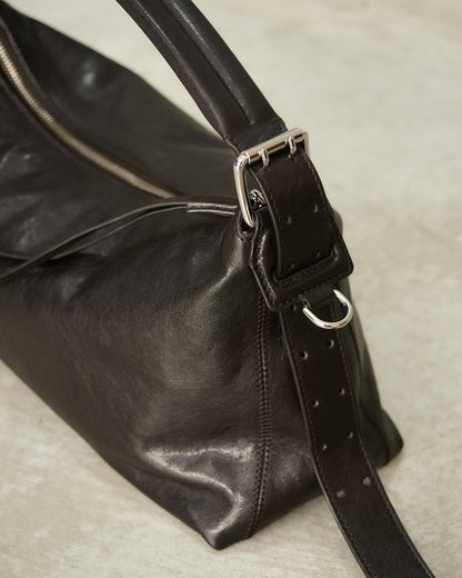 Dark Chocolate Belted Baguette Bag