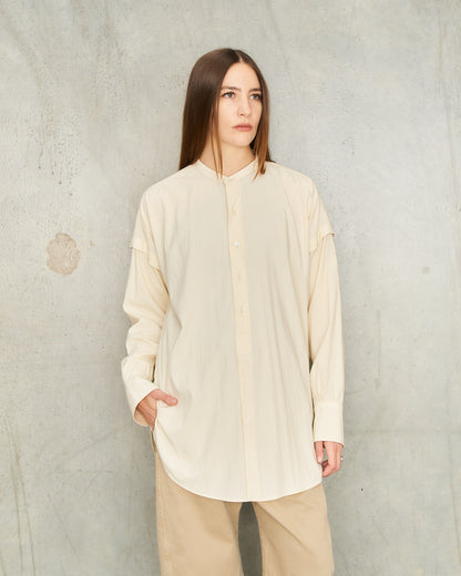 Creamy Half Placket Buttons Shirt