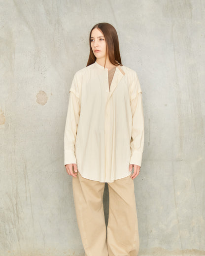 Creamy Half Placket Buttons Shirt