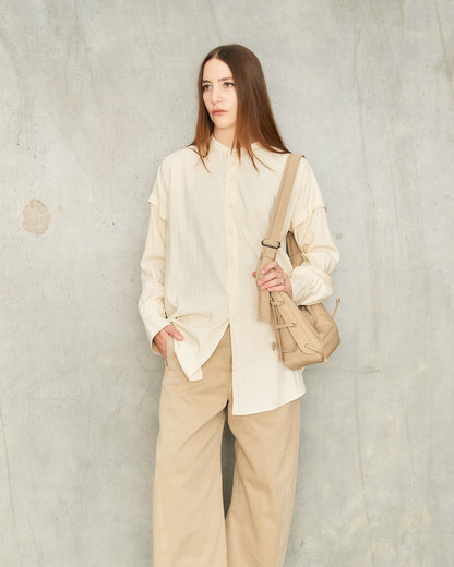 Creamy Half Placket Buttons Shirt
