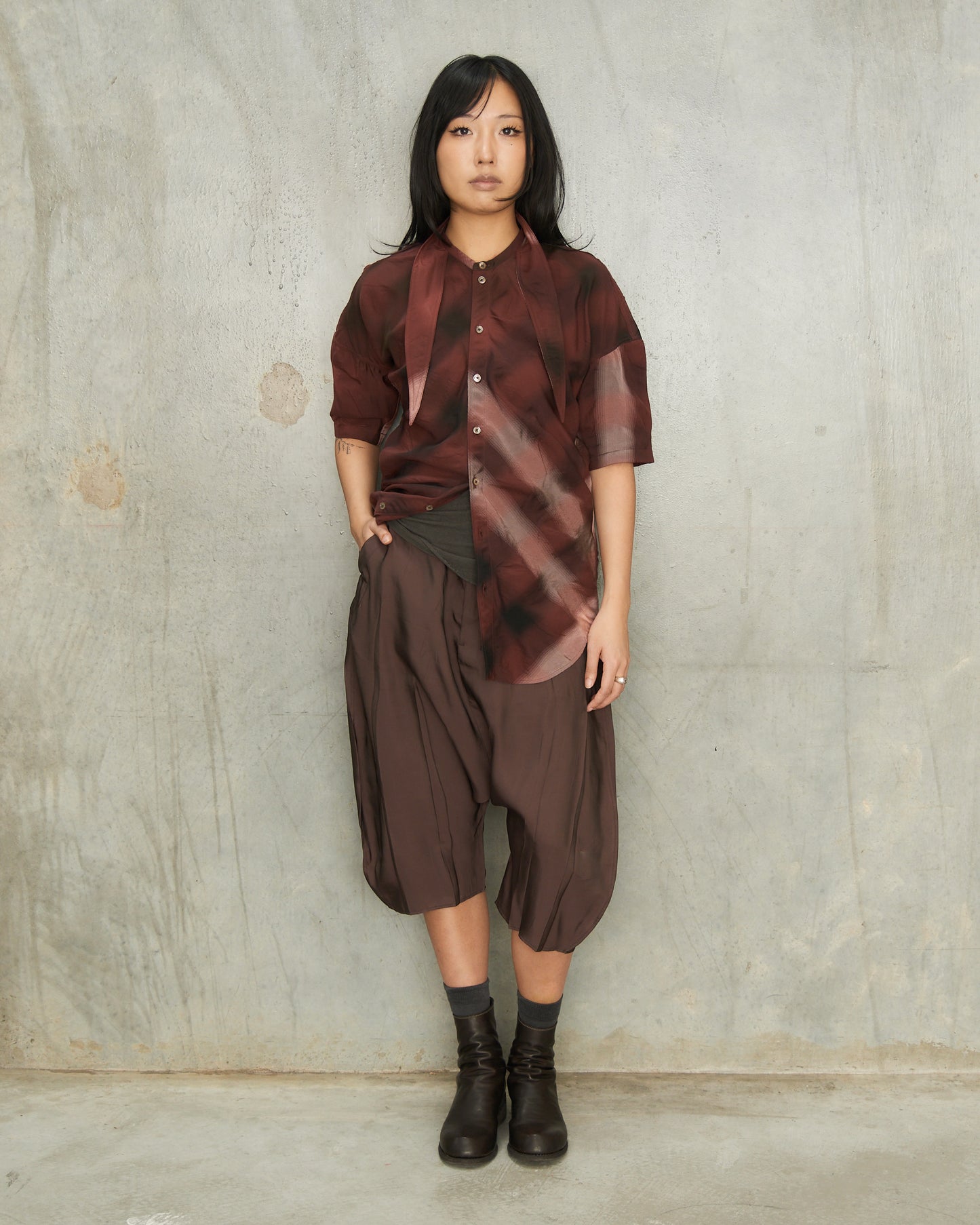 Glossy Brown Dropped Crotch Bermudas
