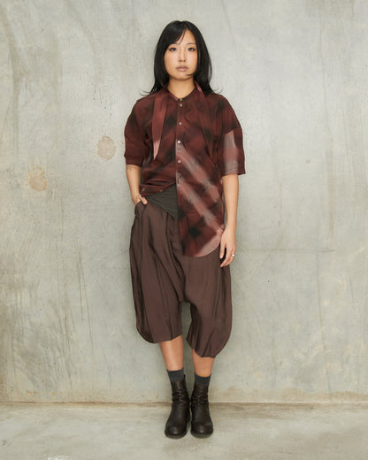 Glossy Brown Dropped Crotch Bermudas