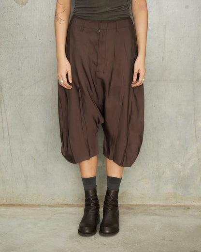 Glossy Brown Dropped Crotch Bermudas