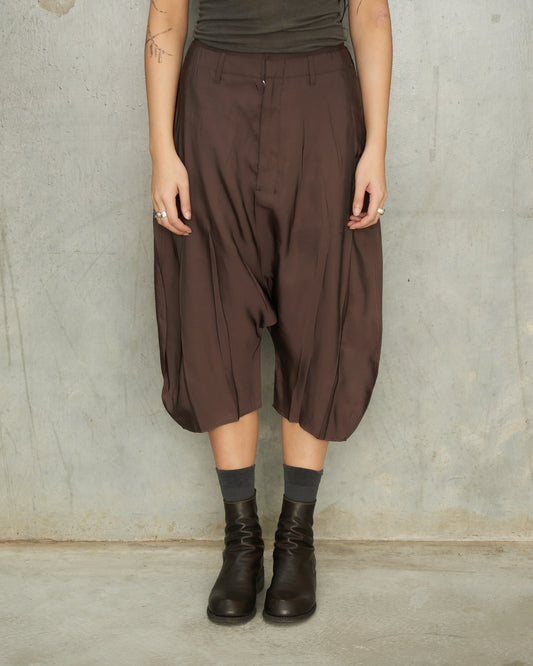 Glossy Brown Dropped Crotch Bermudas