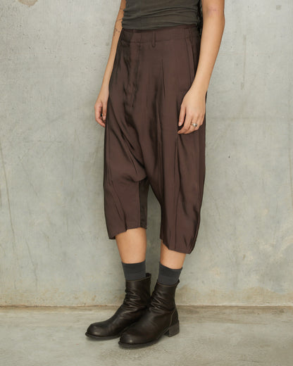 Glossy Brown Dropped Crotch Bermudas