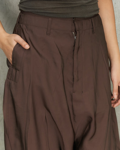 Glossy Brown Dropped Crotch Bermudas
