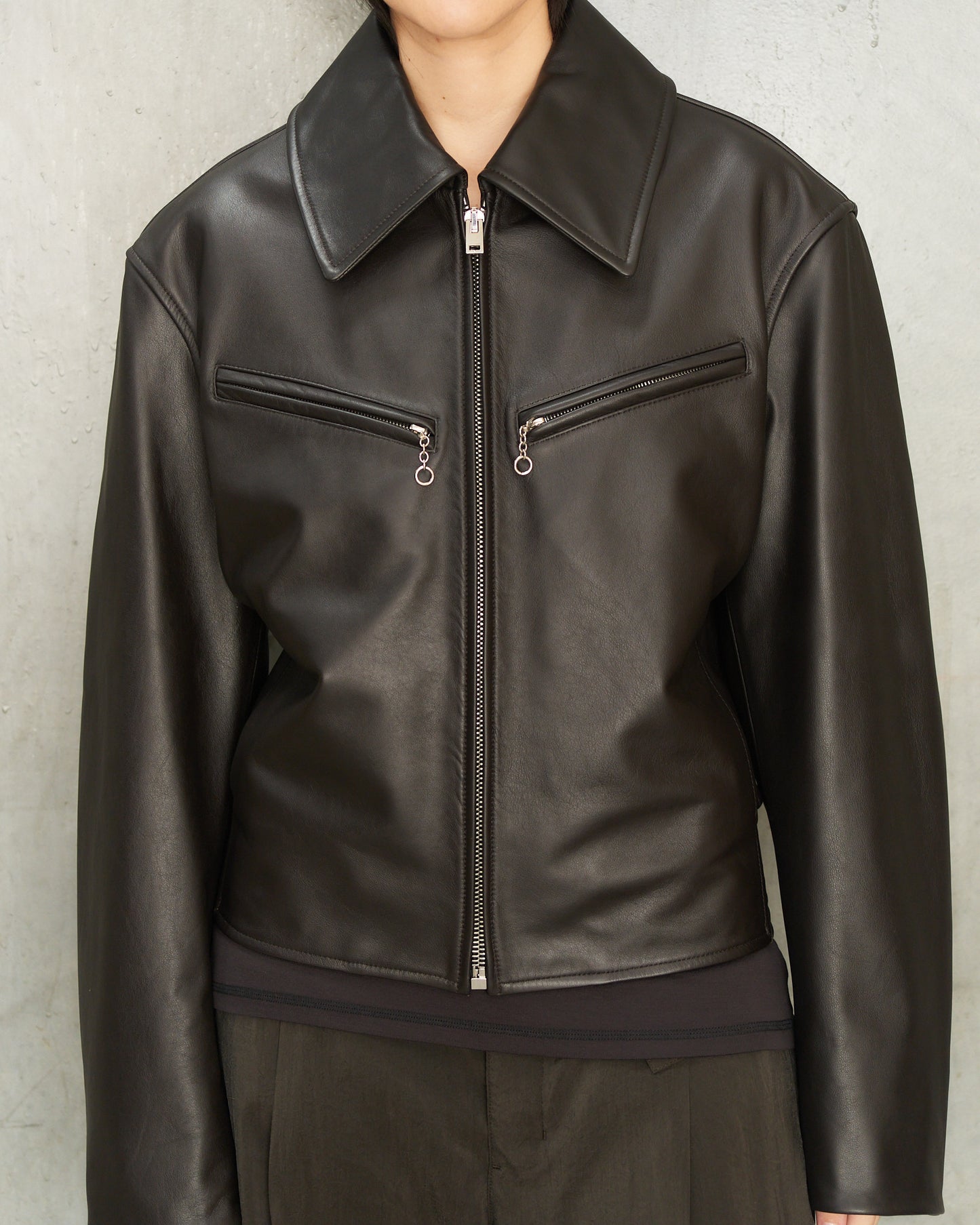 Moka Boxy Leather Jacket