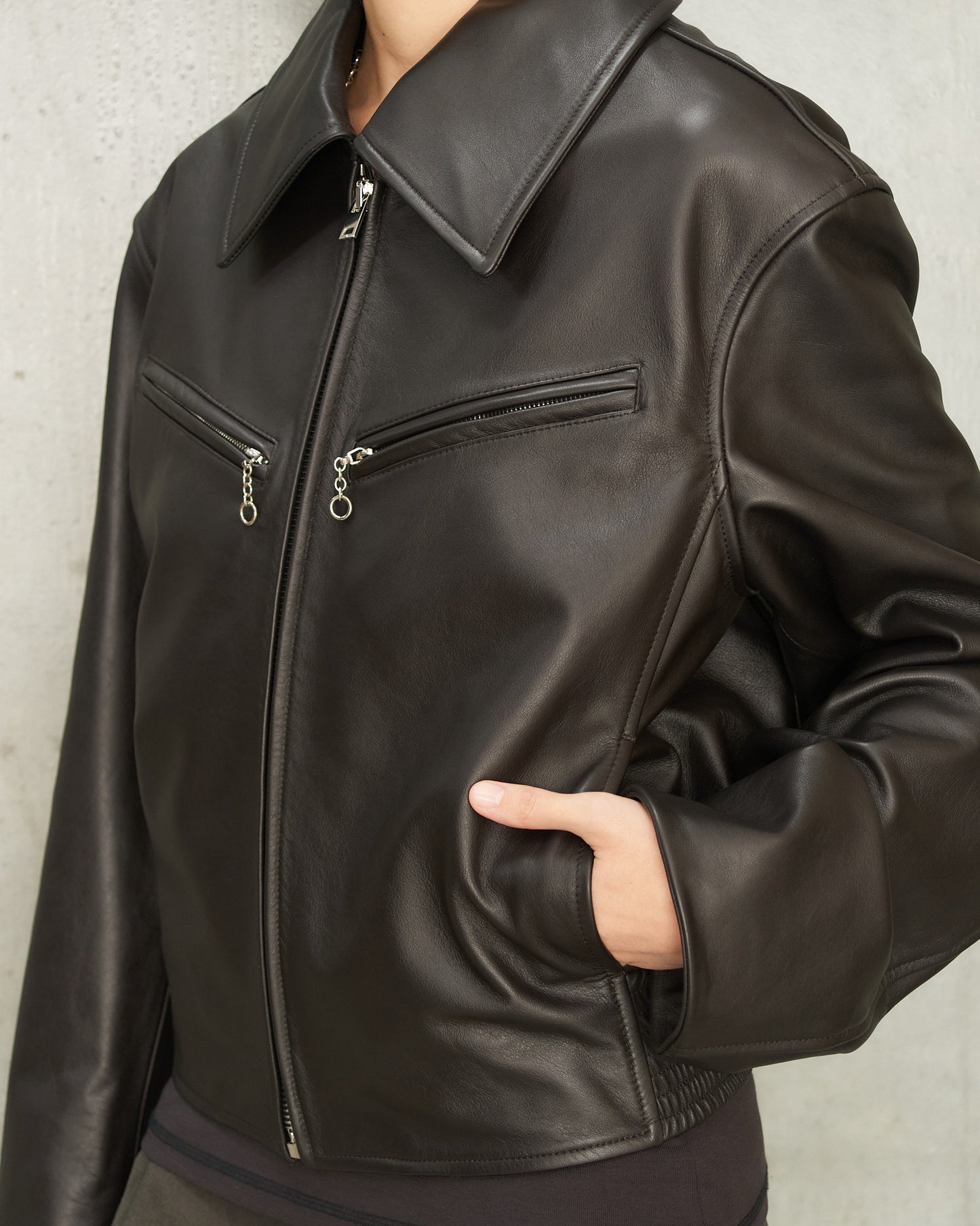 Moka Boxy Leather Jacket