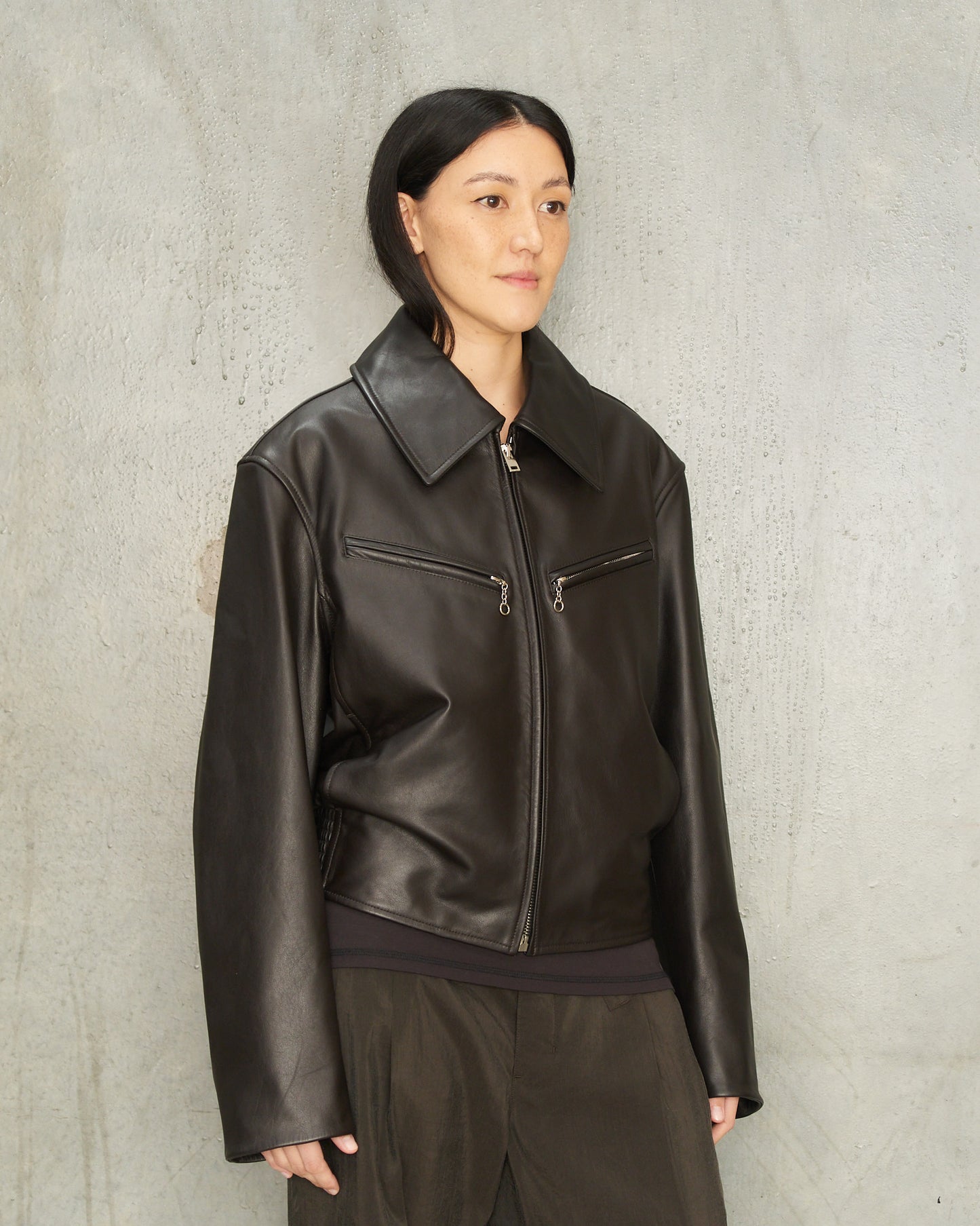Moka Boxy Leather Jacket