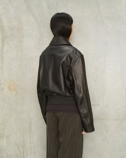 Moka Boxy Leather Jacket