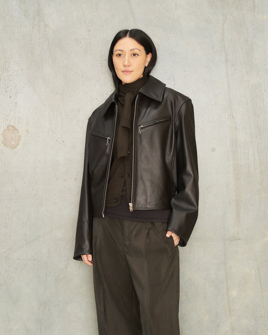 Moka Boxy Leather Jacket