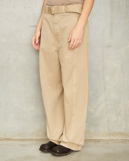 Natural Beige Twisted Denim Pants