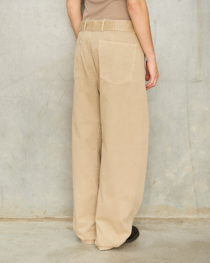 Natural Beige Twisted Denim Pants