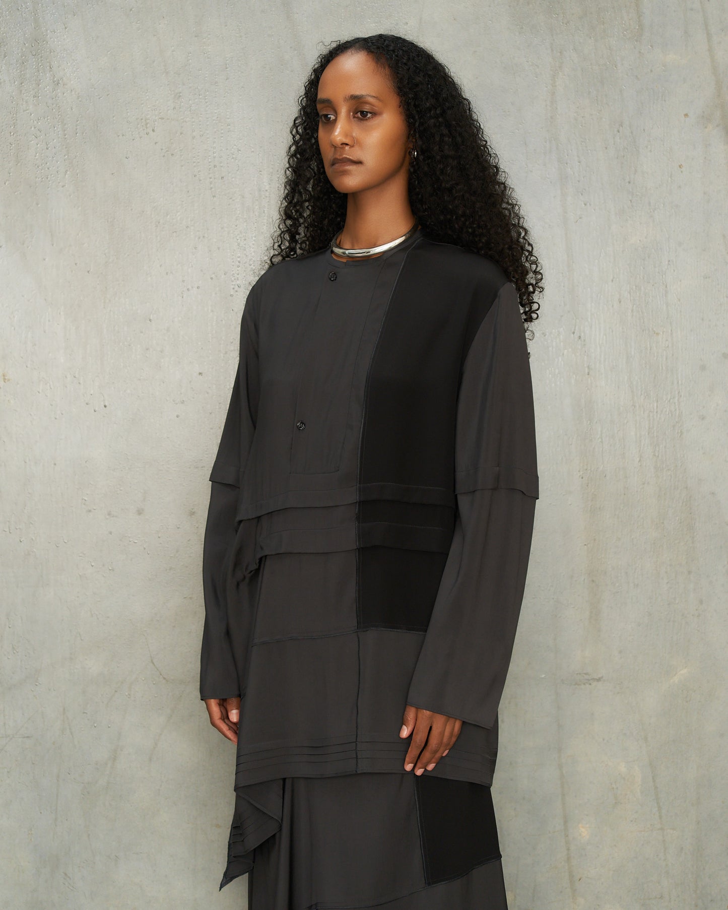 Slate Grey Pleated Blouse