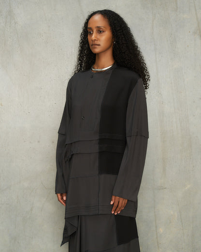 Slate Grey Pleated Blouse