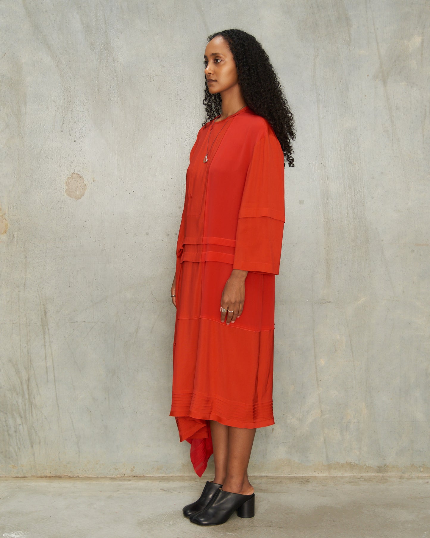 Vermillion Pleated Blouse Dress