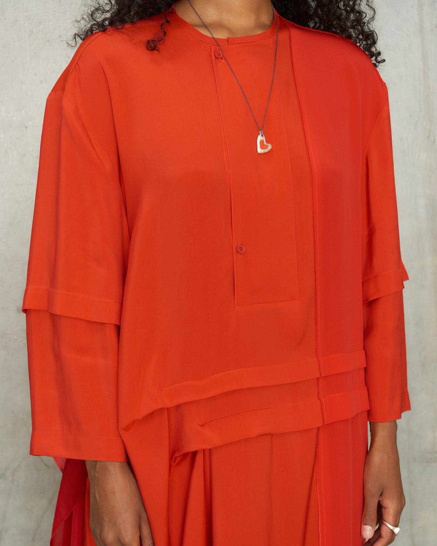 Vermillion Pleated Blouse Dress