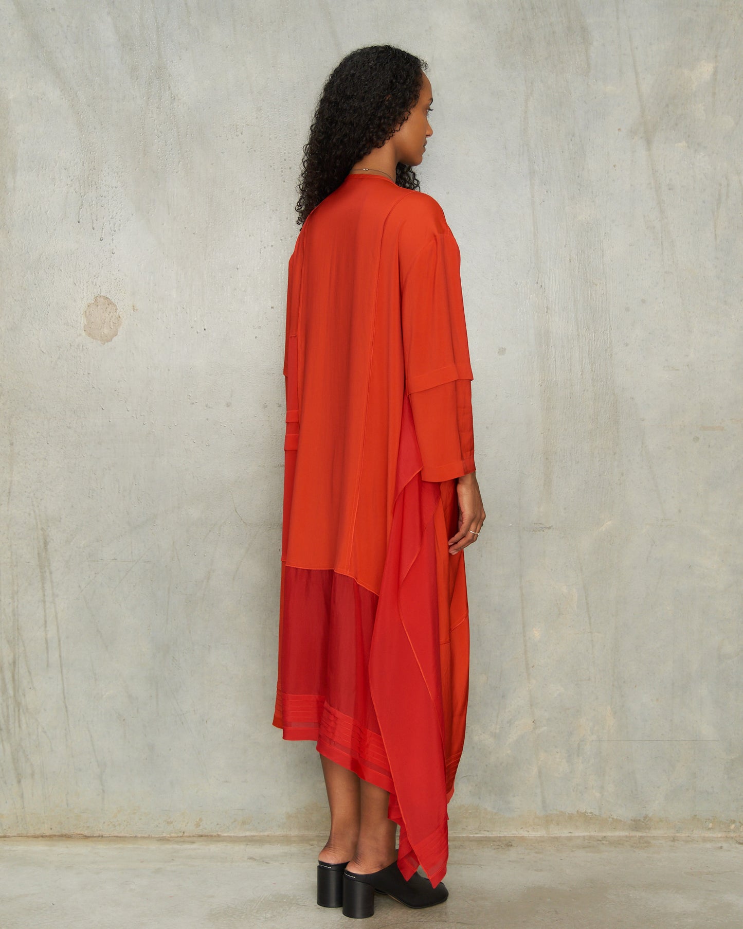 Vermillion Pleated Blouse Dress