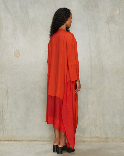 Vermillion Pleated Blouse Dress
