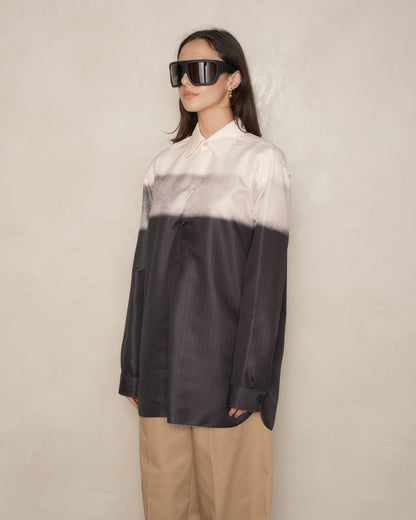 Navy and Beige Trompe L'oeil Pinstripe Shirt