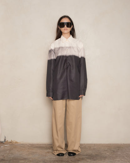 Navy and Beige Trompe L'oeil Pinstripe Shirt