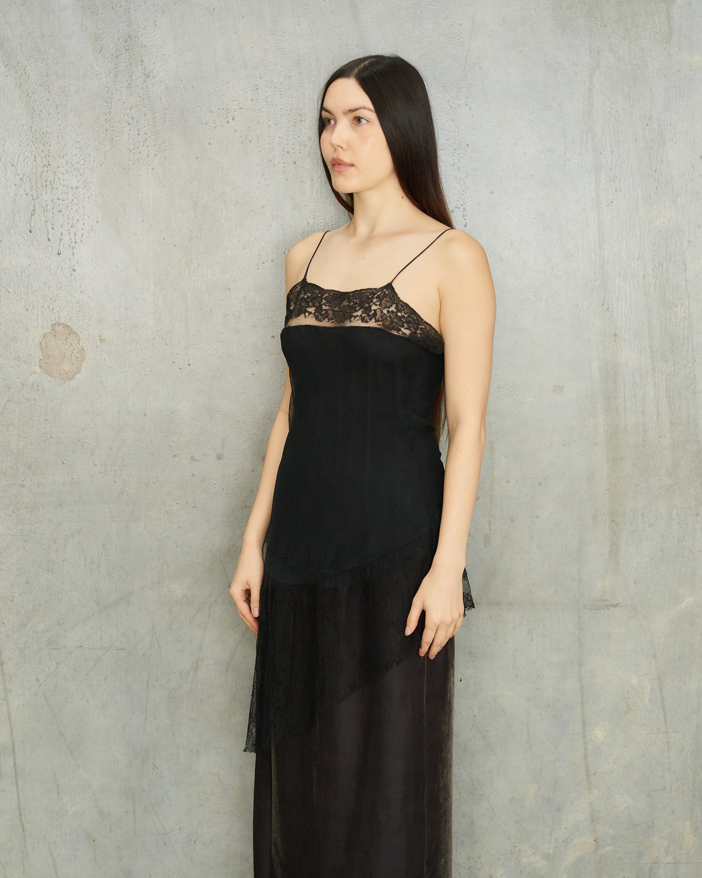 Marc Le Bihan Black Silk Lace Slip Top