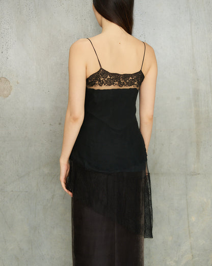 Marc Le Bihan Black Silk Lace Slip Top