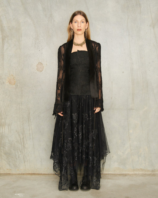 Noir Lace Embroidered Tulle Skirt