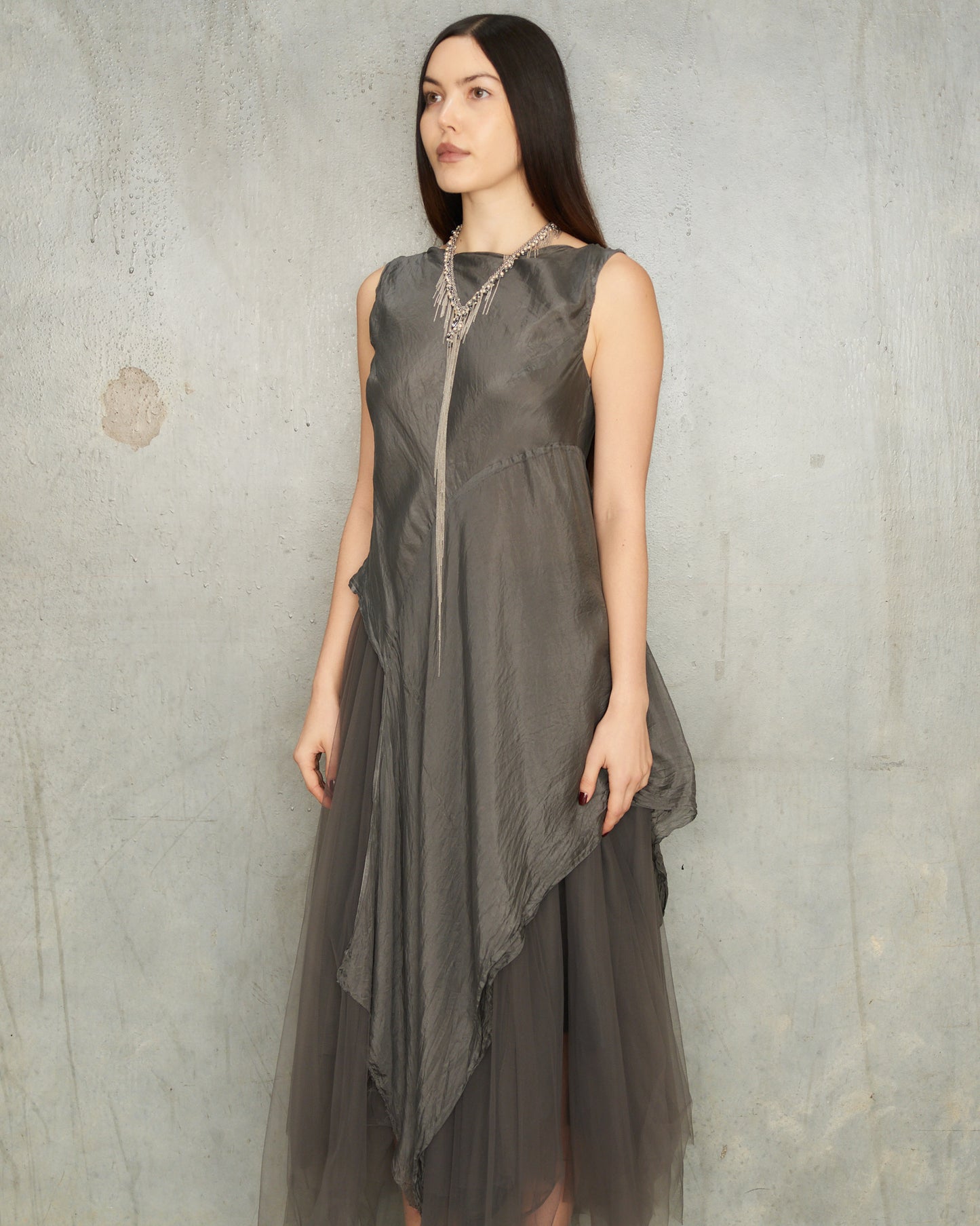Dusty Grey Silk Asymmetric Tank